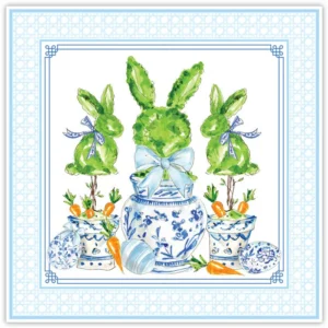 Rosanne Beck Bunny Topiaries Chinoiserie Pots and Carrots Square Placemat, Pack of 20