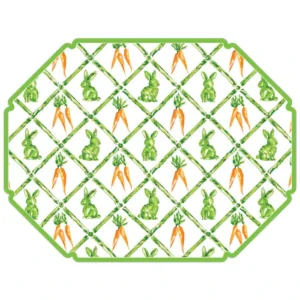 Rosanne Beck Carrots and Topiary Bunnies Trellis Posh Die-Cut Placemats, 10 Pack