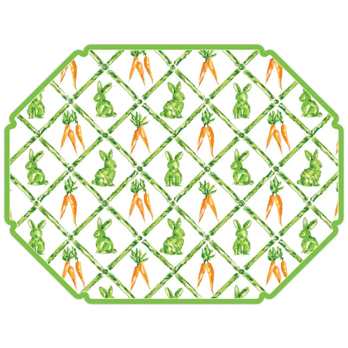 Rosanne Beck Carrots and Topiary Bunnies Trellis Posh Die-Cut Placemats, 10 Pack