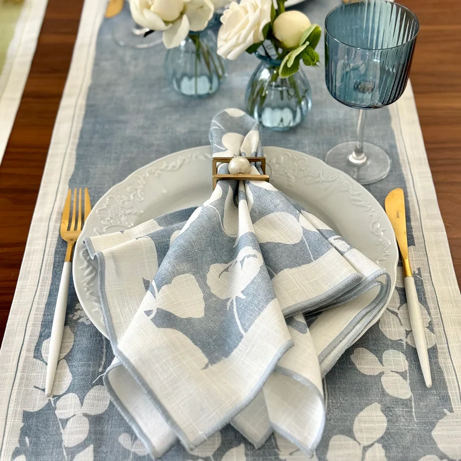 Bodrum Fleur de Lin Floral Runner - Blue
