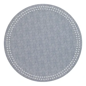 Bodrum Pearls 15" Round Embroidered Placemat - Bluebell/White