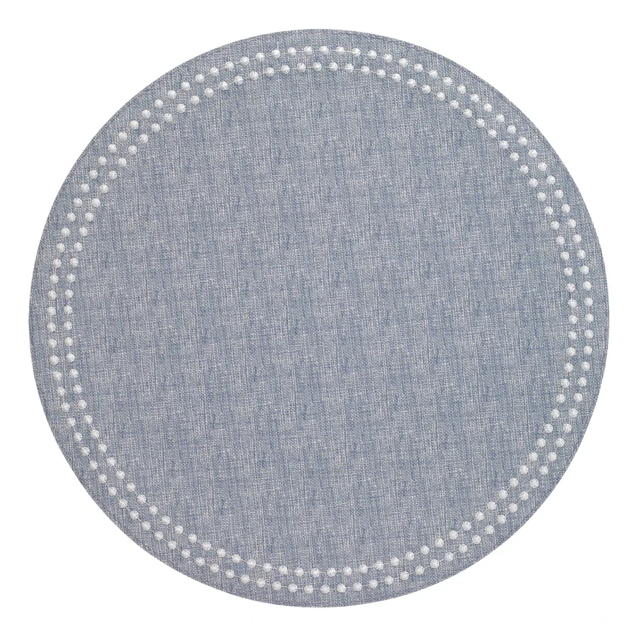 Bodrum Pearls 15" Round Embroidered Placemat - Bluebell/White