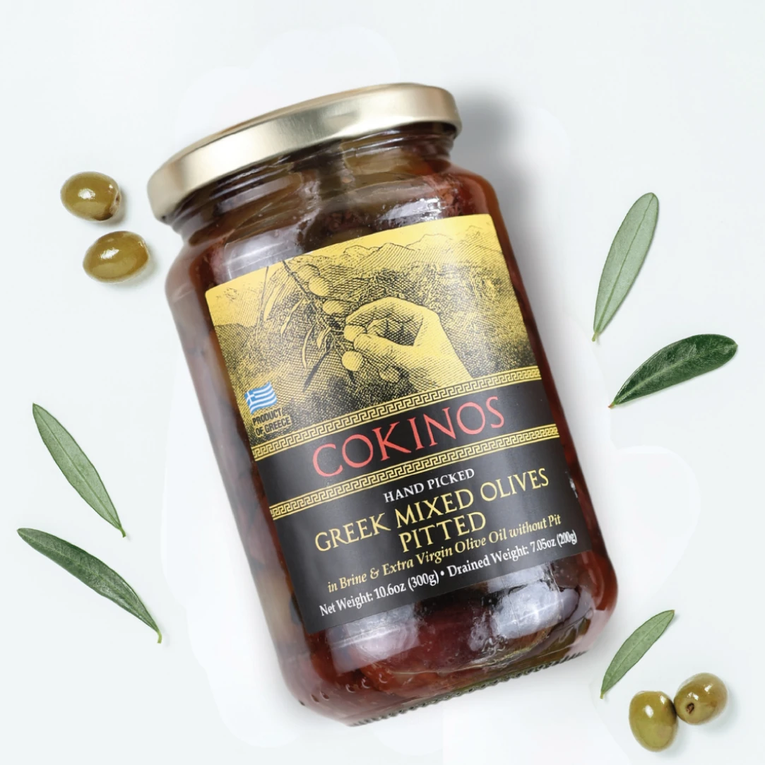 Cokinos Greek Mixed Olives (Pitted) – 10.6 oz Jar