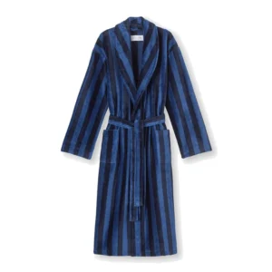 Derek Rose Aston Terry Cotton Navy Blue Bathrobe