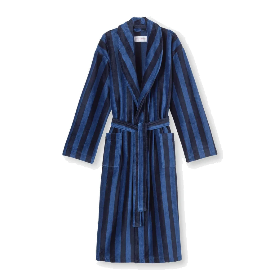 Derek Rose Aston Terry Cotton Navy Blue Bathrobe Derek Rose Aston Terry Cotton Navy Blue Bathrobe