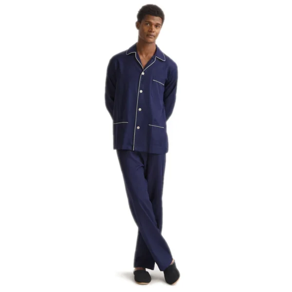 Derek Rose Cotton Jacquard Rose Star Pattern Pajama Set - Navy Blue