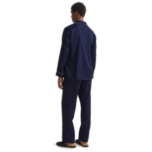 Derek Rose Cotton Jacquard Rose Star Pattern Pajama Set - Navy Blue