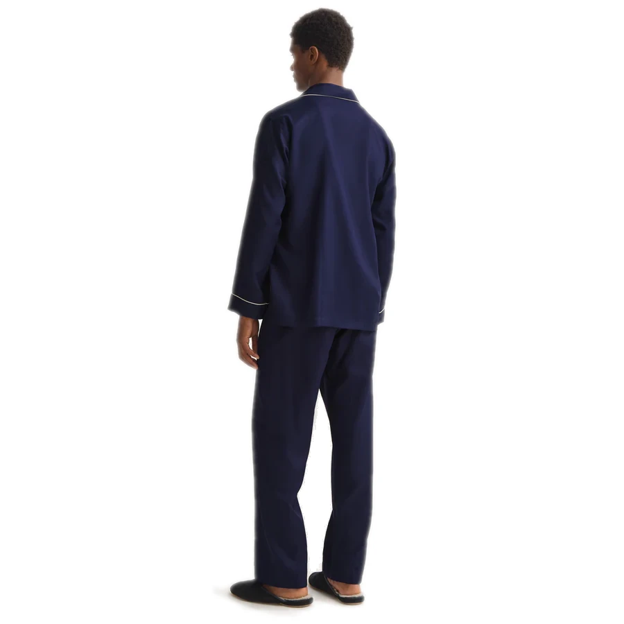 Derek Rose Cotton Jacquard Rose Star Pattern Pajama Set - Navy Blue