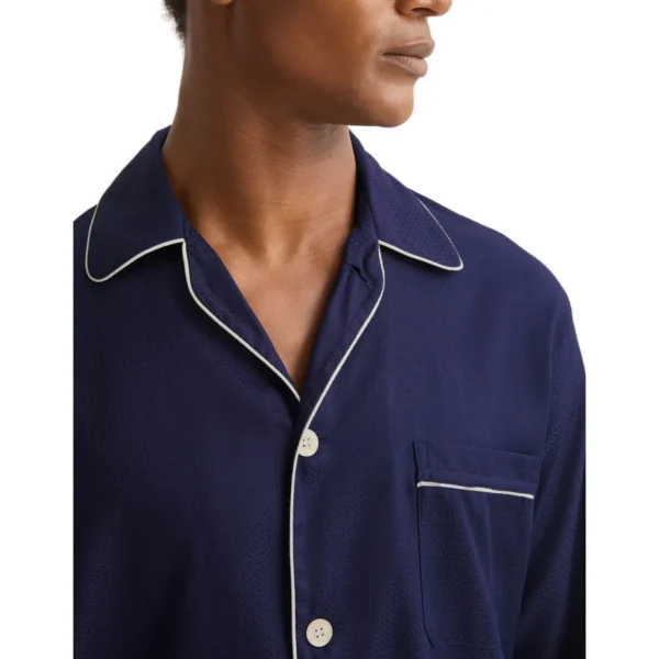 Derek Rose Cotton Jacquard Rose Star Pattern Pajama Set - Navy Blue