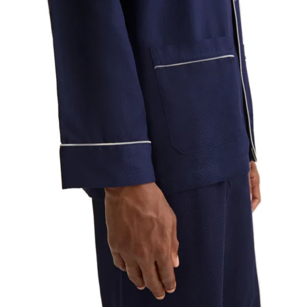 Derek Rose Cotton Jacquard Rose Star Pattern Pajama Set - Navy Blue