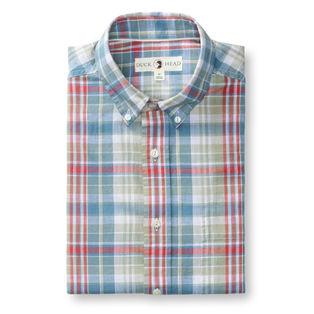 Duckhead Cotton Chambray Sport Shirt - Thorne Plaid - Sunwashed Blue Duckhead Cotton Chambray Sport Shirt - Thorne Plaid - Sunwashed Blue