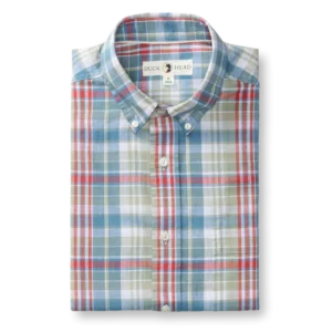 Duckhead Cotton Chambray Sport Shirt - Thorne Plaid - Sunwashed Blue