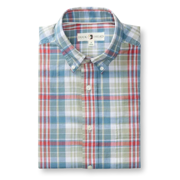 Duckhead Cotton Chambray Sport Shirt - Thorne Plaid - Sunwashed Blue