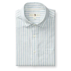 Duckhead Linen Cotton Oxford Sport Shirt - Baxter Stripe: Sky Blue