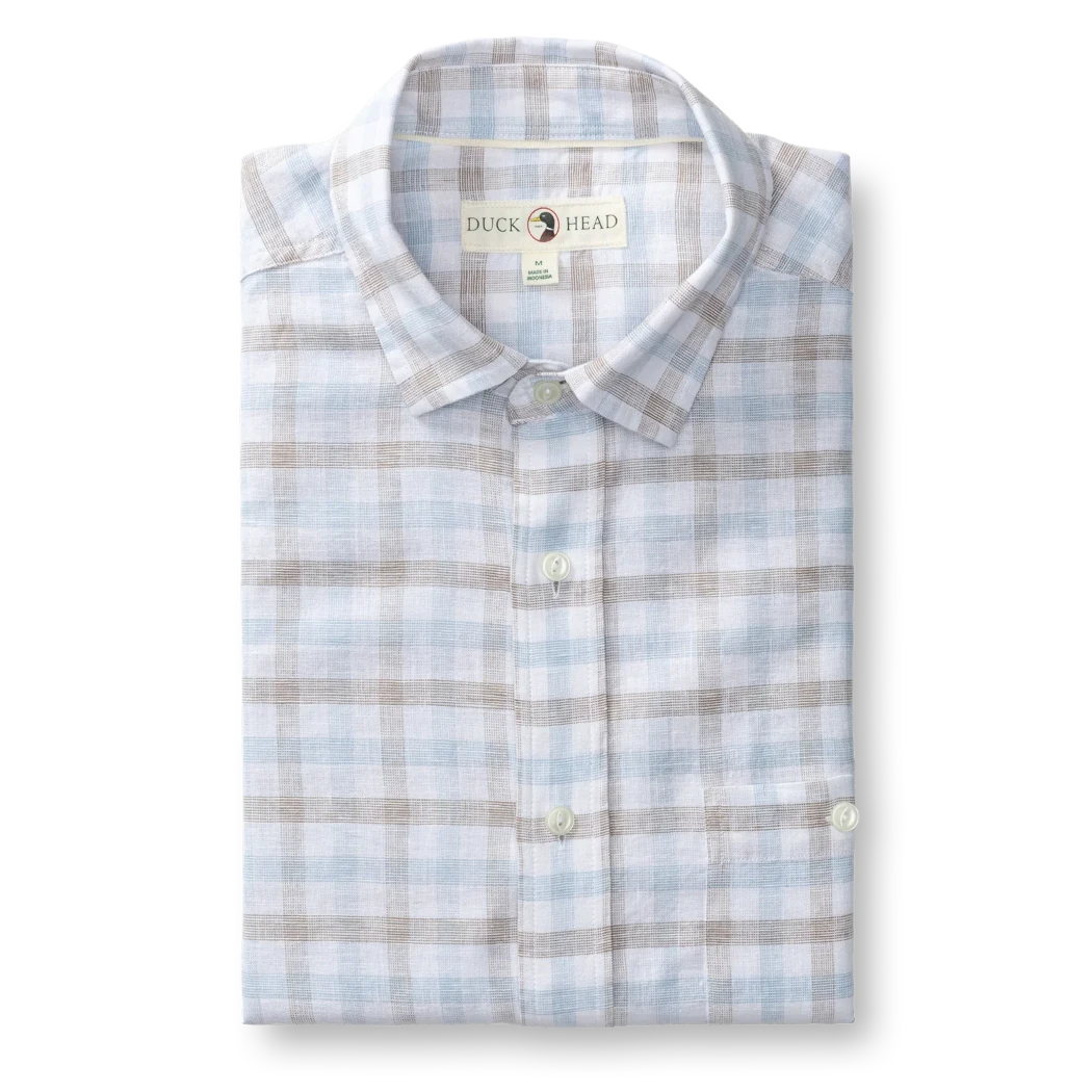 duck head dress shirts Duckhead Linen Cotton Oxford Sport Shirt - Norwood Plaid: Clay