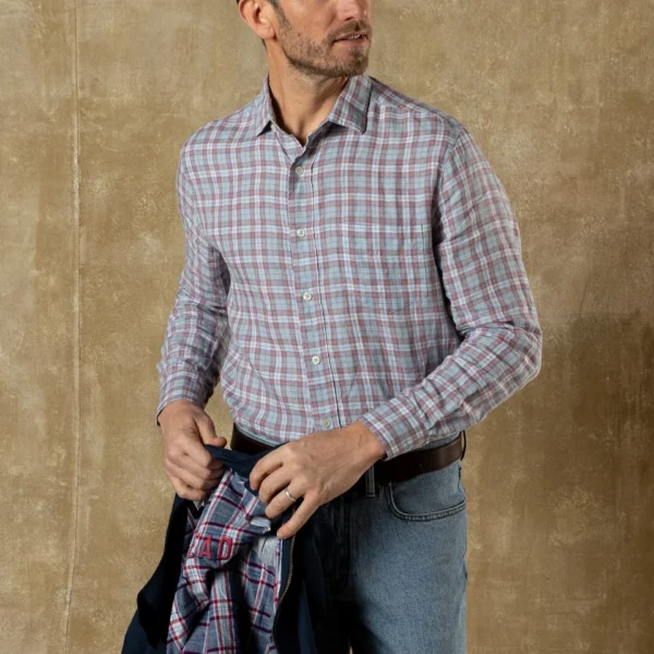 Duckhead Linen Poplin Sport Shirt - Piers Plaid - Sky Blue