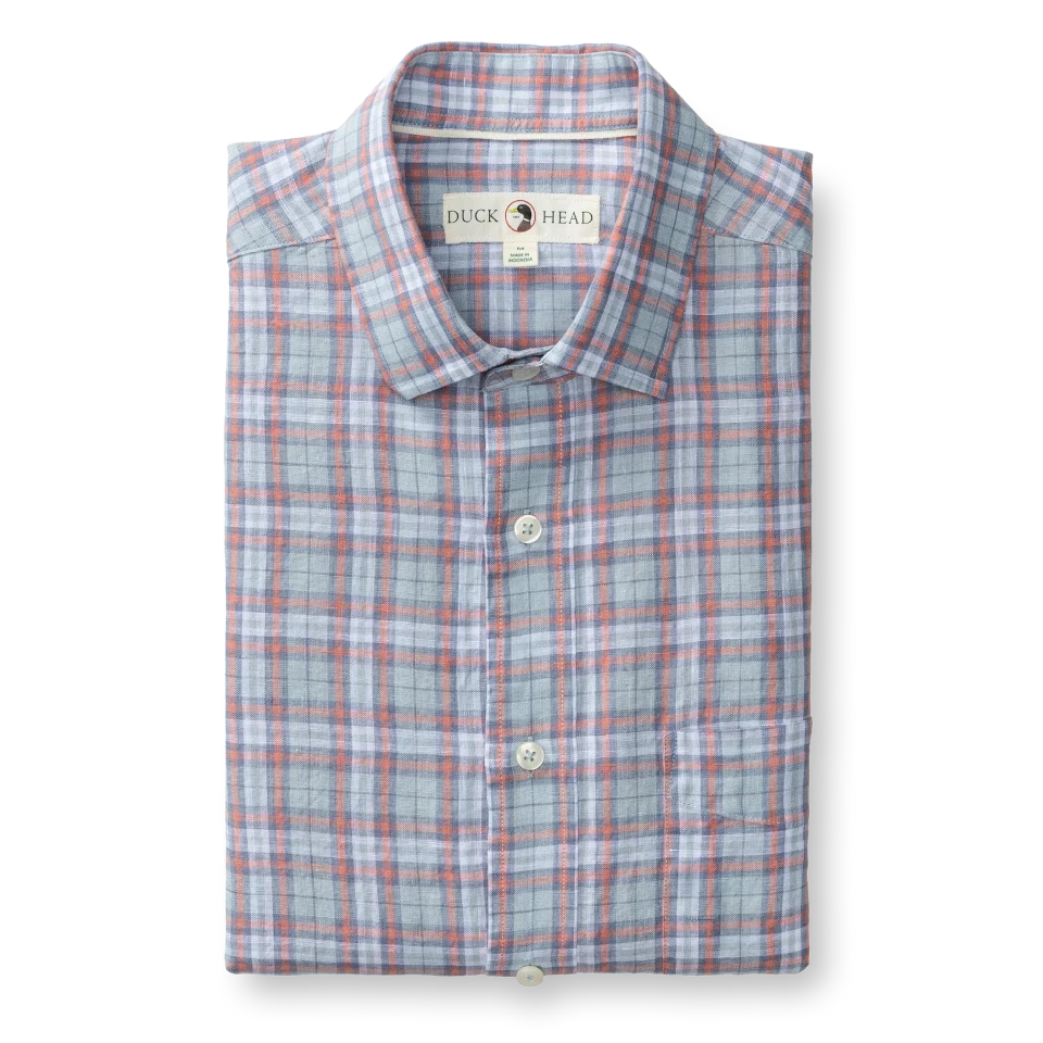 Duckhead Linen Poplin Sport Shirt - Piers Plaid - Sky Blue