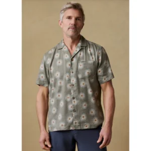 Faherty Short-Sleeve Breeze Camp Shirt - Island Olive Fireworks