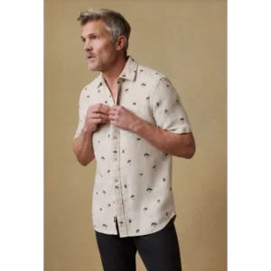 Faherty Short-Sleeve Palma Linen Shirt - Night Palm Trees