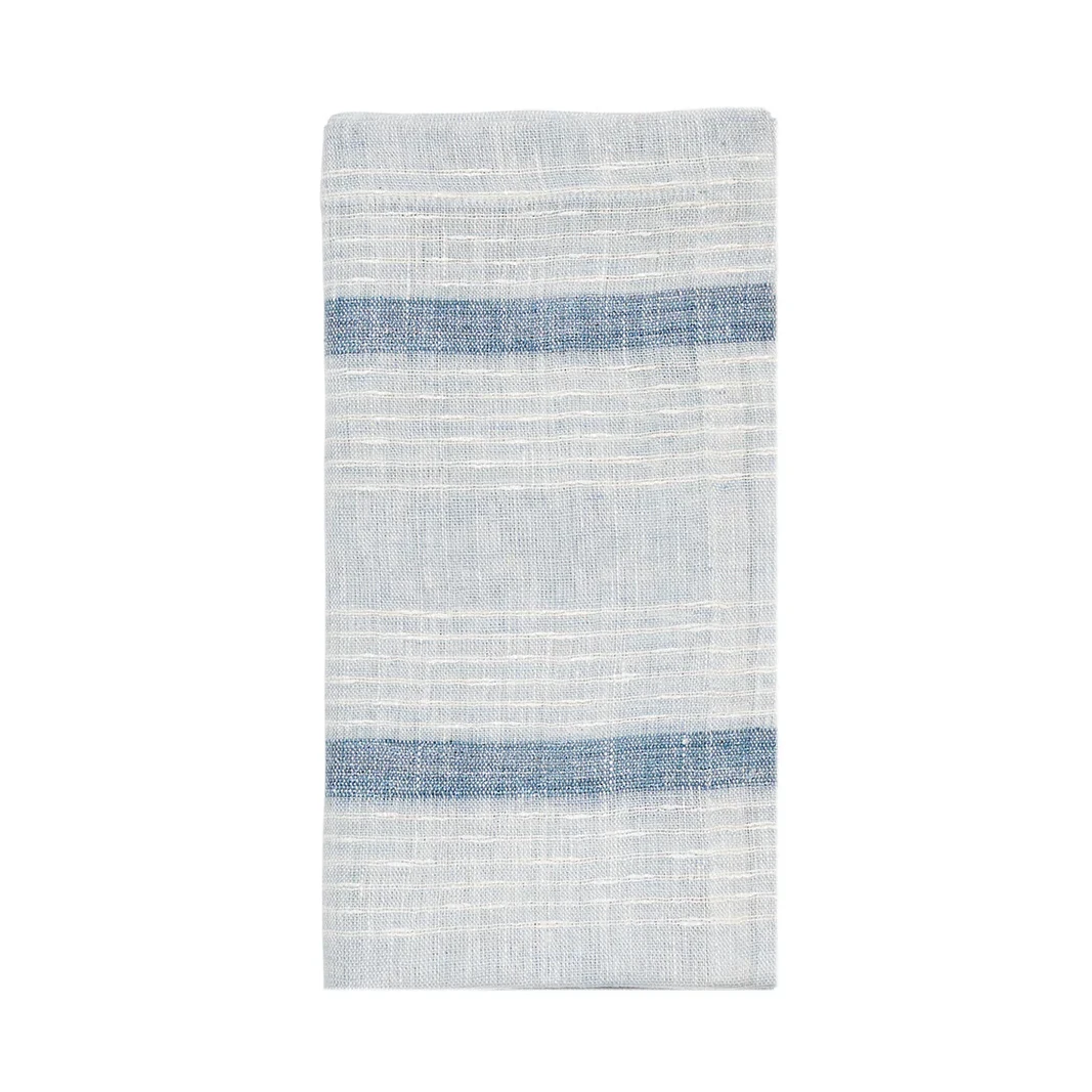 Kim Seybert Ribbon Stripe Napkin - Ivory & Blue