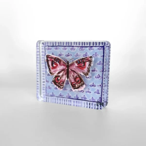 Lauren Dunn Purple Butterfly on Fleur De Lis Block, Large
