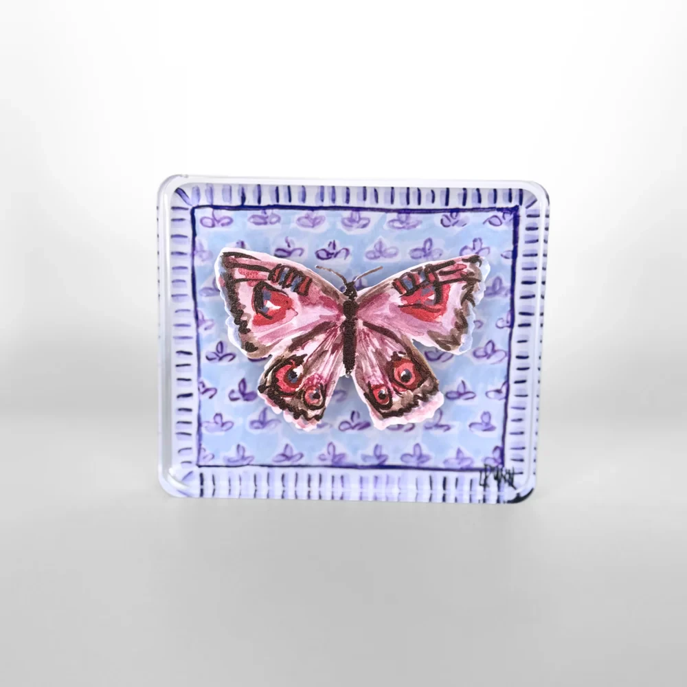 Lauren Dunn Purple Butterfly on Fleur De Lis Block, Large
