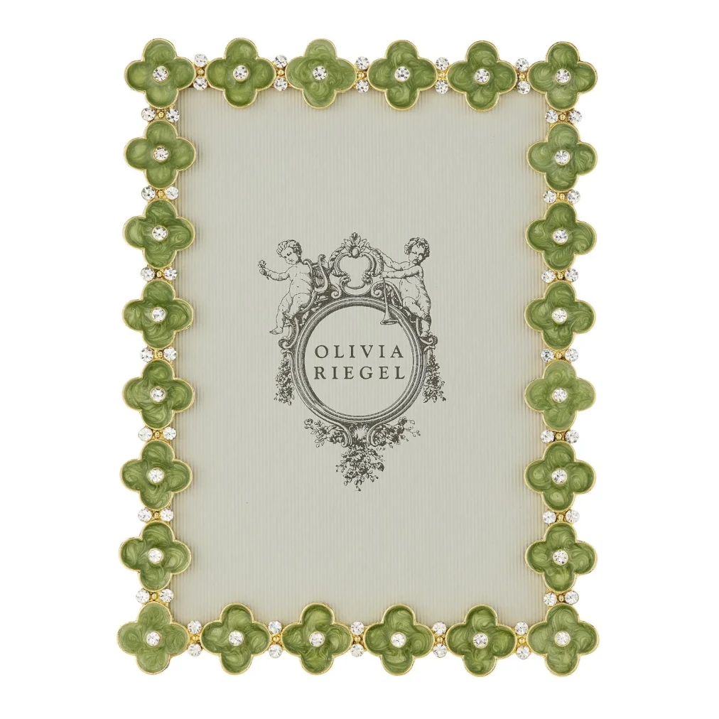 Olivia Riegel Gold Celadon Enamel Clover 5" x 7" Picture Frame - Green