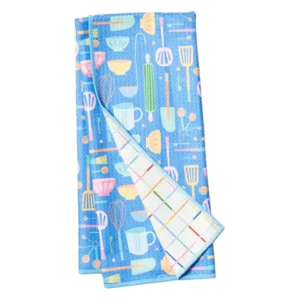 Once Again Home Mable Tan Chef Anywhere Reversible Kitchen Towel - Super Blue