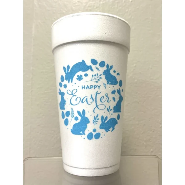 Rosanne Beck Easter Blue Bunny and Egg Styrofoam Cups