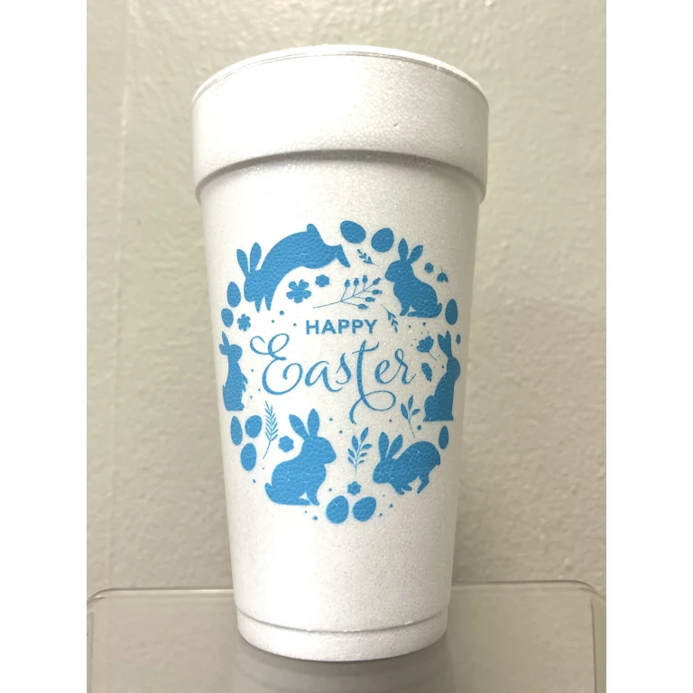 Rosanne Beck Easter Blue Bunny and Egg Styrofoam Cups