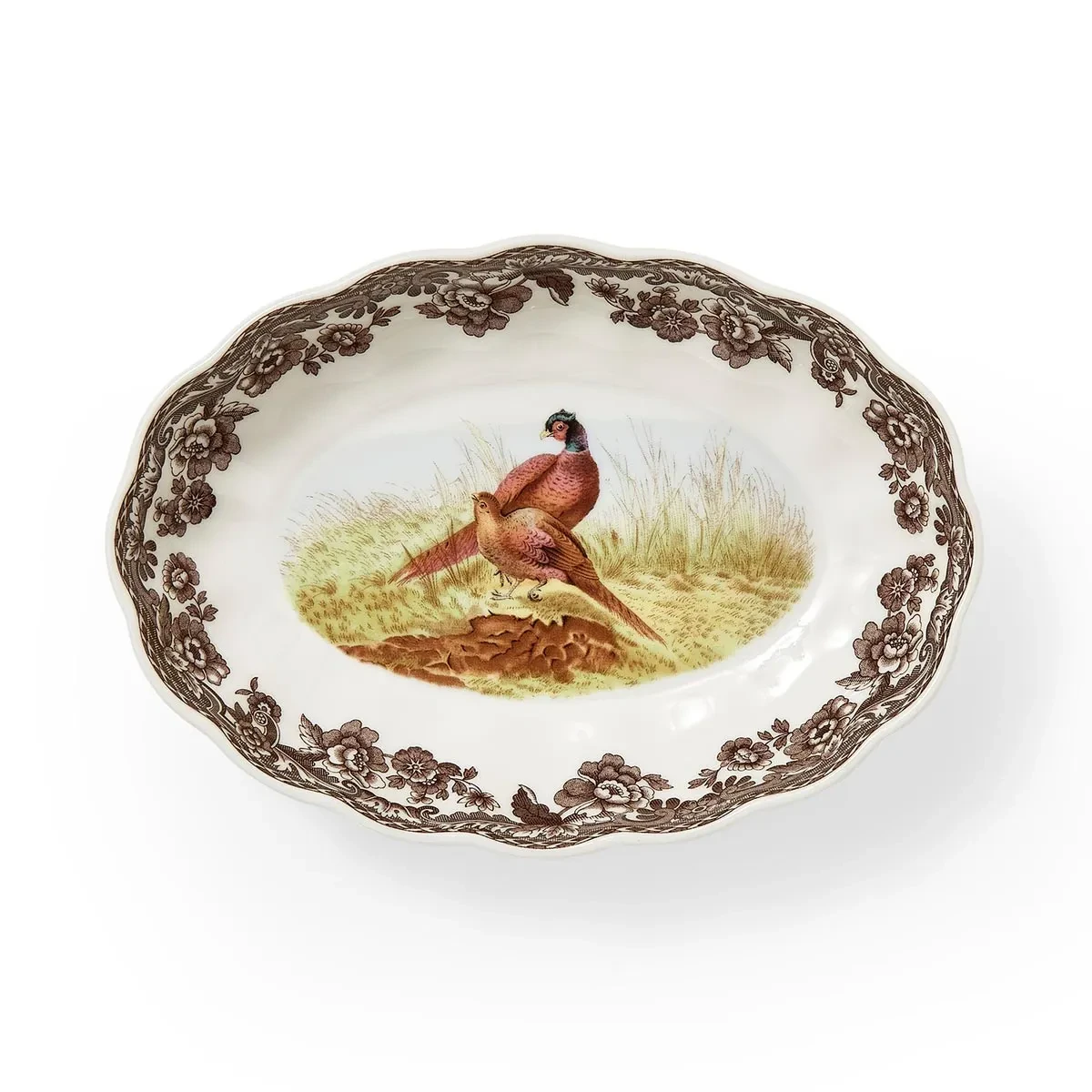 Spode Woodland Pheasant Oval Fluted Dish