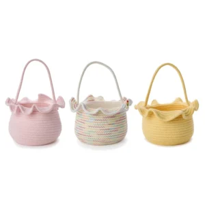 Two's Company Ruffles Cotton Rope Basket with Handle, Assorted Colors