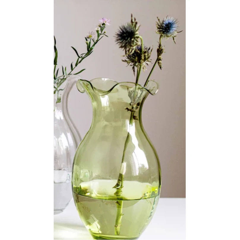 Vietri Hibiscus Glass Vertical Fluted Large Vase - Green