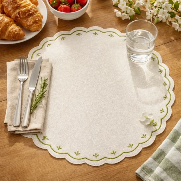 Deborah Rhodes Colette Embroidered Round Scallop Placemat - Avocado