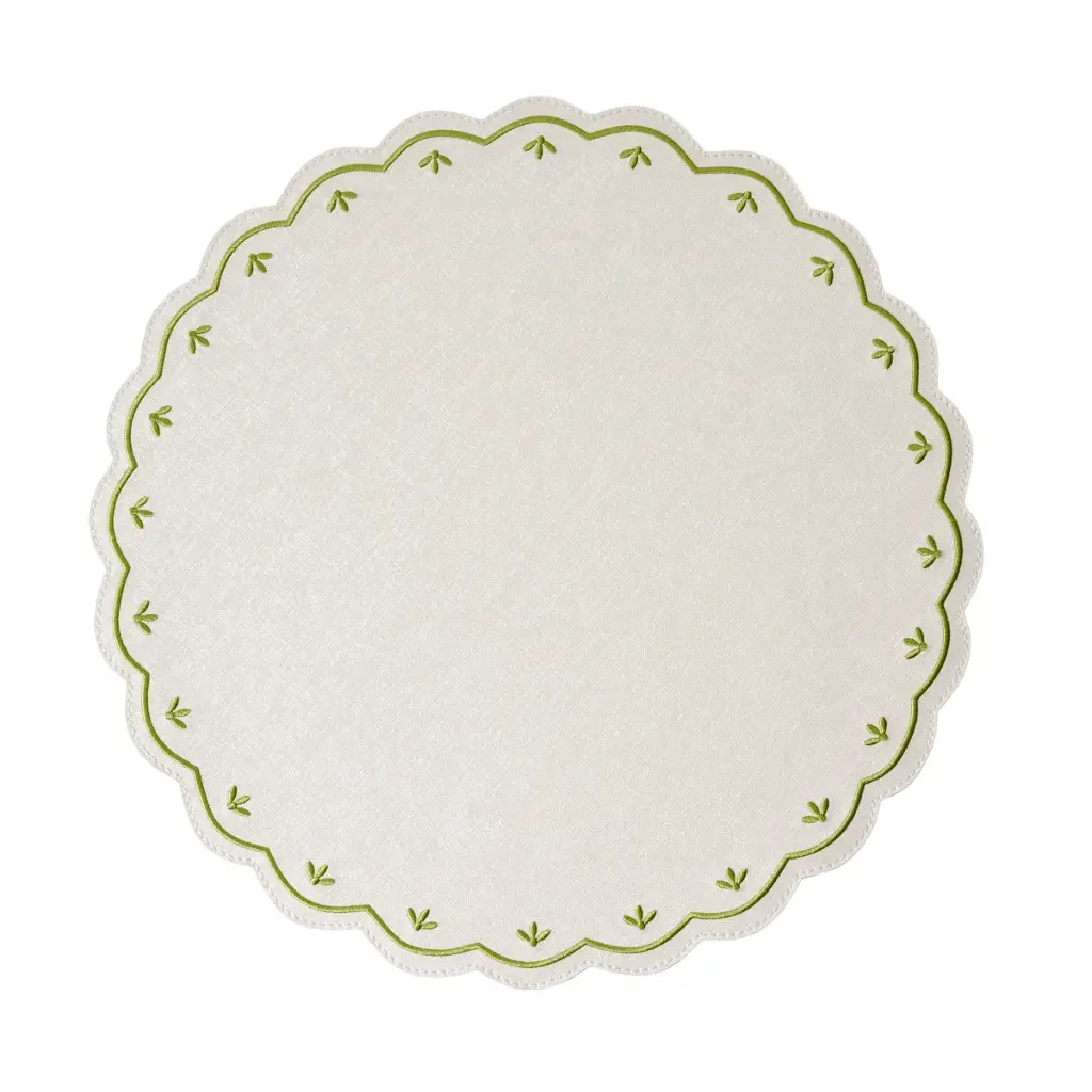 Deborah Rhodes Colette Embroidered Round Scallop Placemat - Avocado