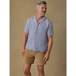 Faherty Short-Sleeve Laguna Linen Camp Shirt - Cloud Waters Stripe