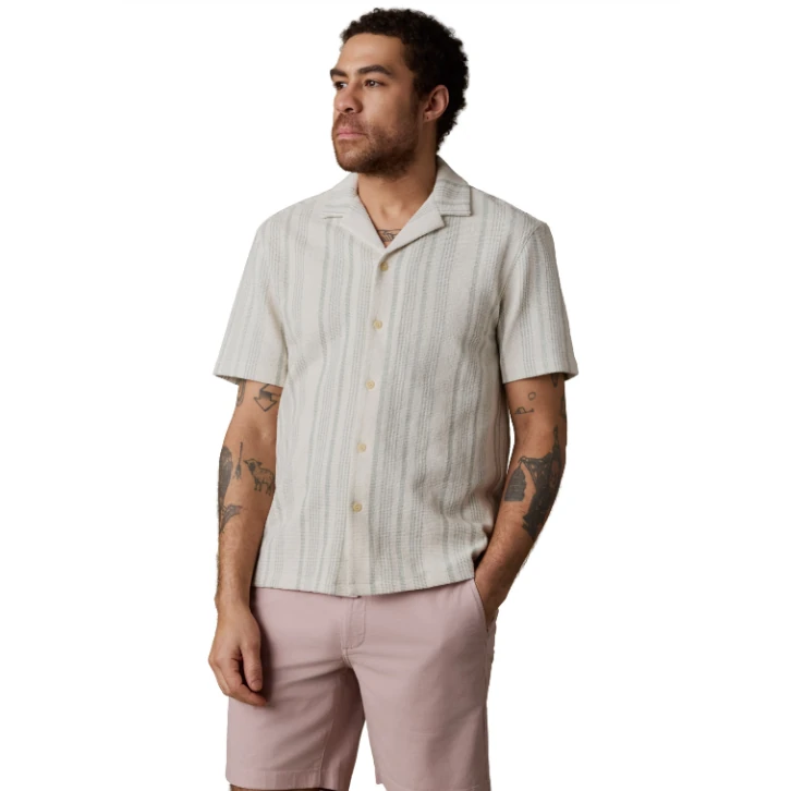 Faherty Short-Sleeve Oasis Camp Shirt - Sage Beach Stripe