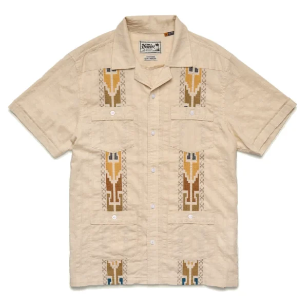 Howler Bros Guayabera Shirt - Temple Tracks: Oatmeal