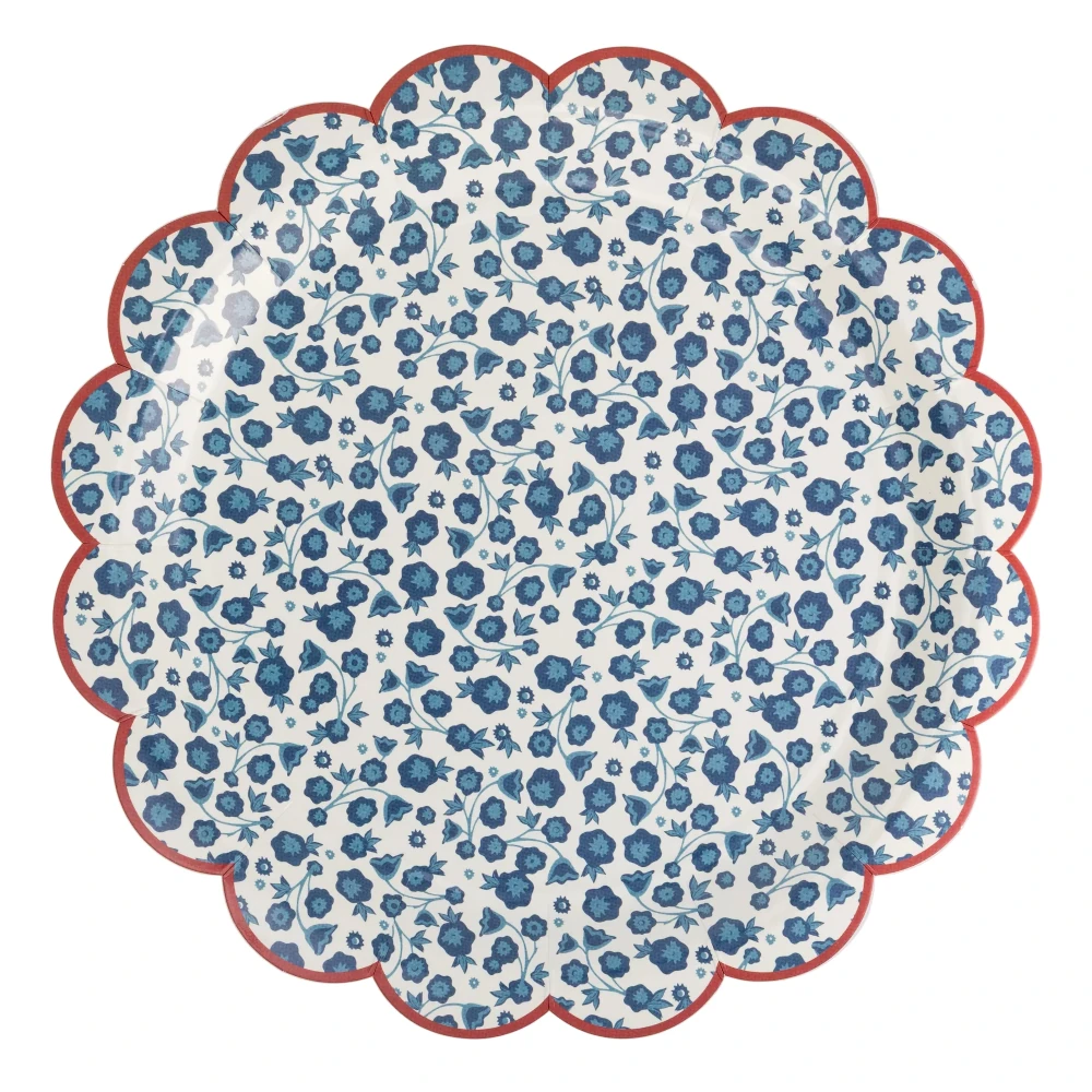 My Mind's Eye - Blue Ditsy Floral Paper Plates, Set of 8