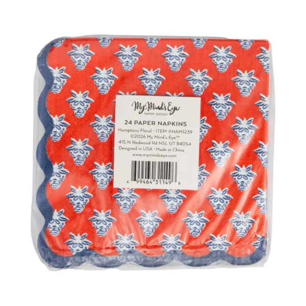 My Mind's Eye - Red Block Floral Paper Cocktail Napkins, Pack of 24