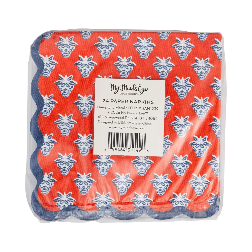 My Mind's Eye - Red Block Floral Paper Cocktail Napkins, Pack of 24