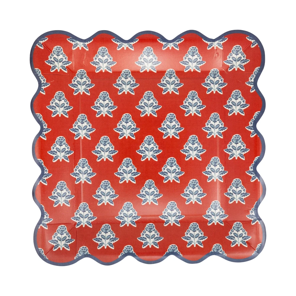 My Mind's Eye - Red Block Floral Paper Plates, Set of 8