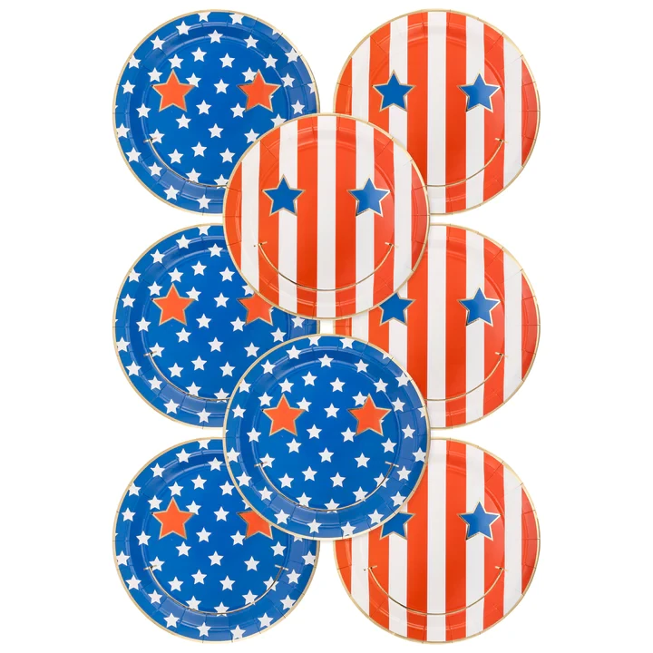 My Mind's Eye - Star & Stripe Smiley Paper Plates, Set of 8