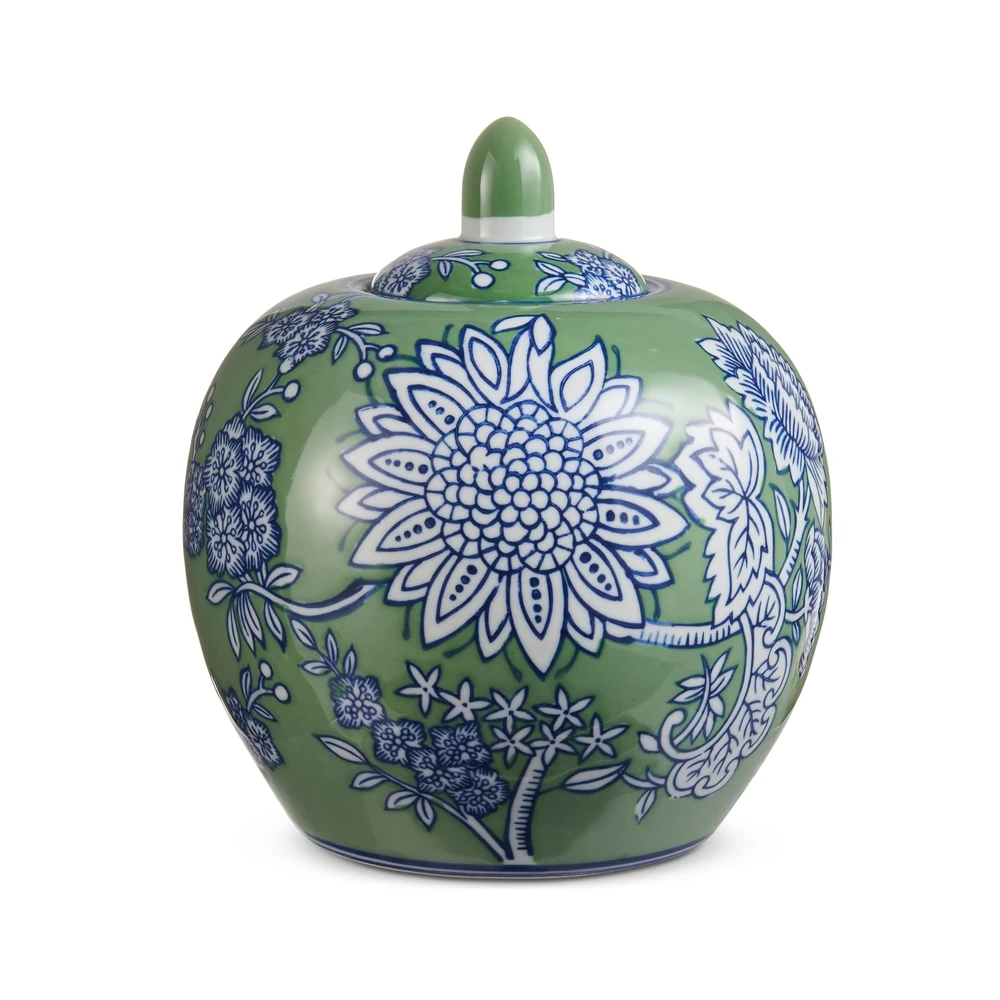 RAZ Imports 8.5" Green and Blue Floral Pattern Jar