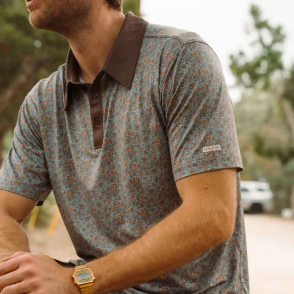 Sendero High Noon Performance Polo - Wildrose Paisley: Sky Blue