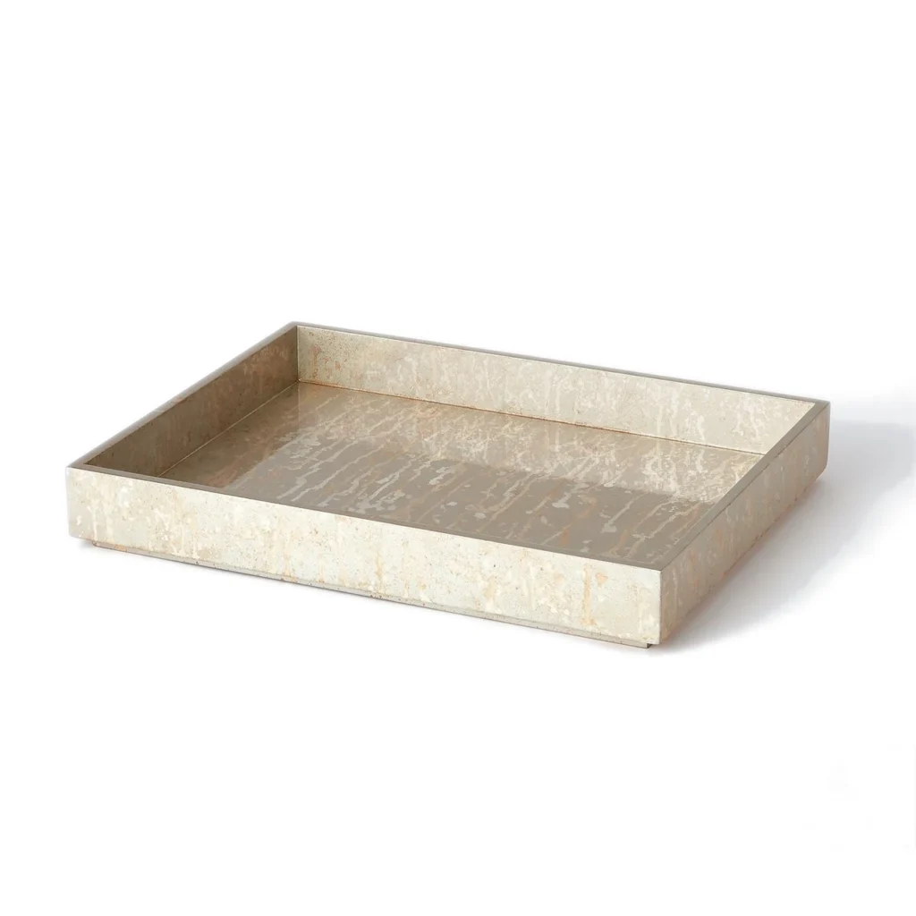Studio A Champagne Silver Leaf Rectangle Tray - Small