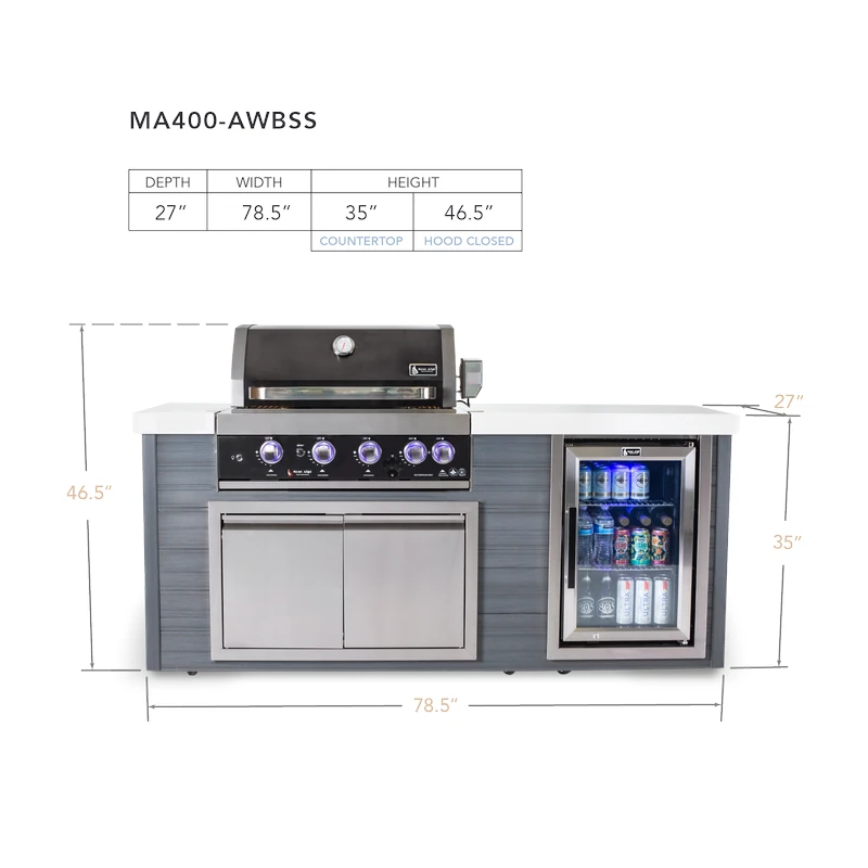 Mont Alpi 4-Burner Artwood Island - Black Stainless Steel