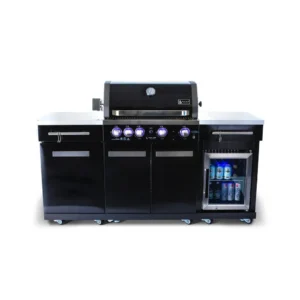 Mont Alpi Compact Island with Refrigerator - Black Stainless Steel