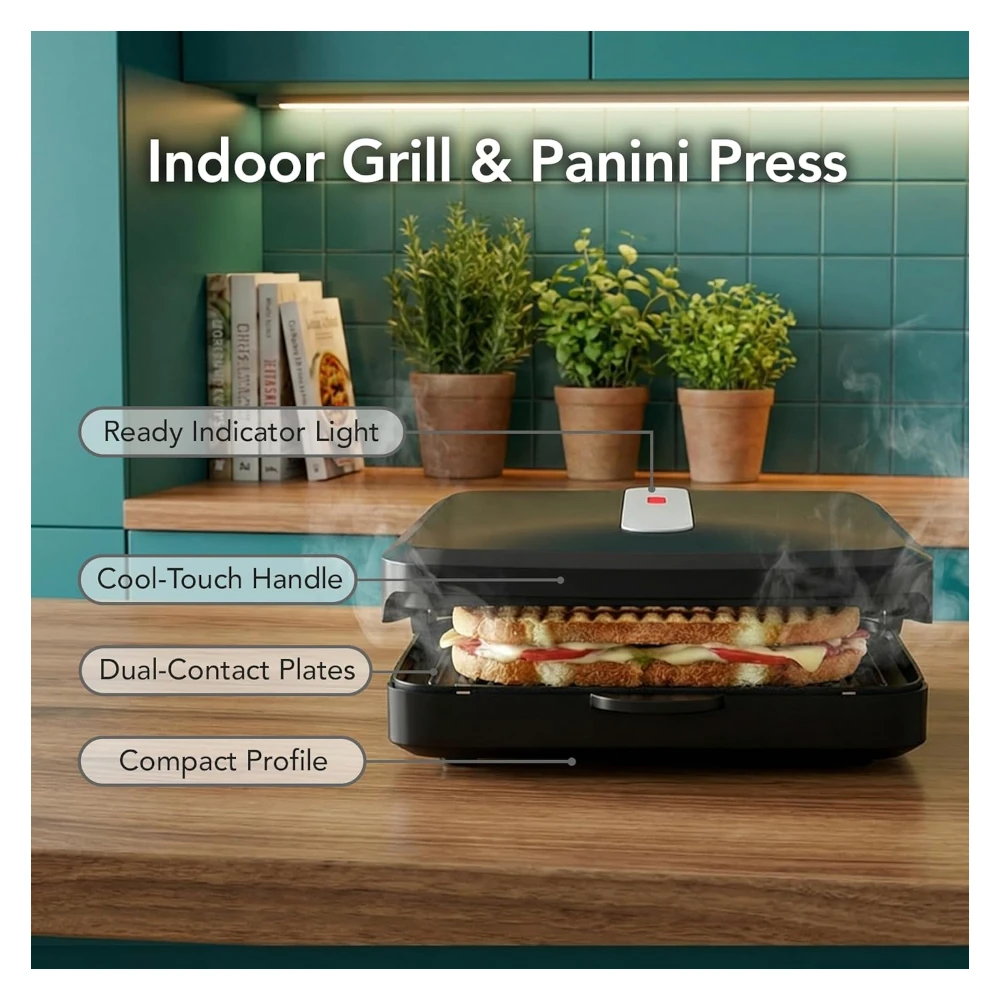 Ovente Electric Indoor Grill & Panini Press - Black