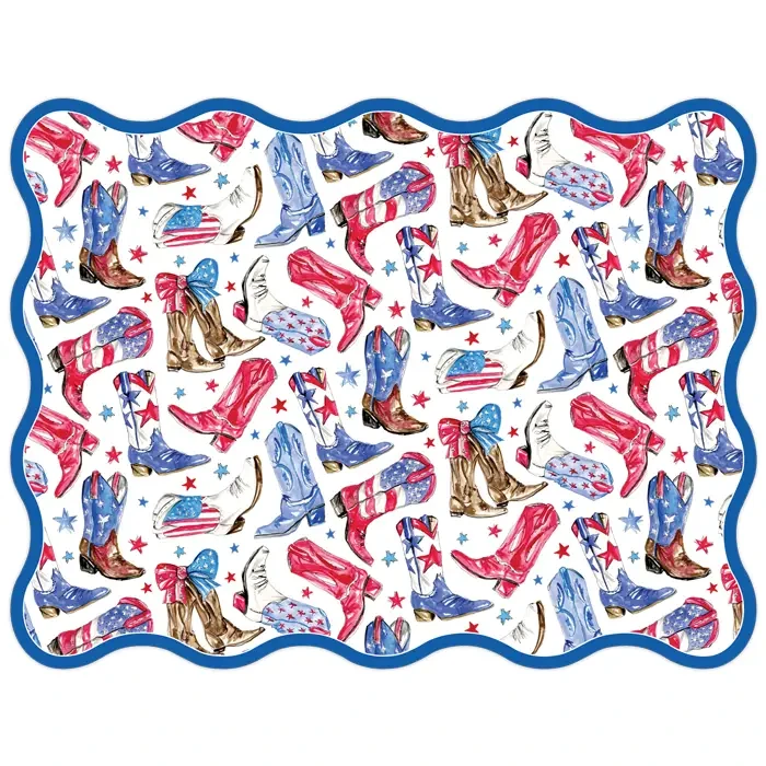 Rosanne Beck Patriotic Boots Posh Die-Cut Paper Placemats, Pack of 10